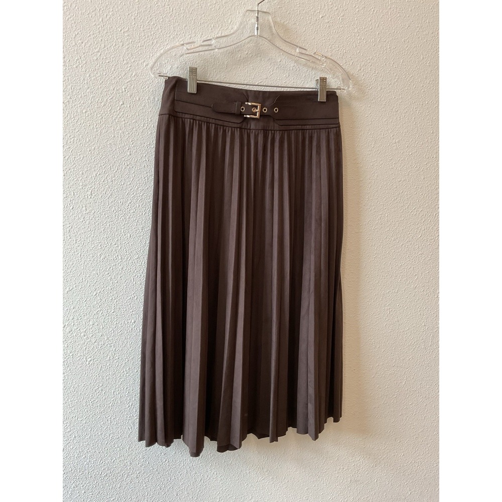 Soft Surroundings Lavina Faux Suede Pleated Stretch Skirt Belted Dark Brown S - Picture 6 of 16